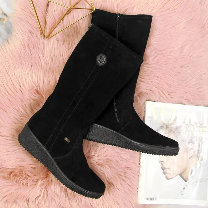 Nubuck laarzen geïsoleerd met schapenwol Rieker Y4470 zwart