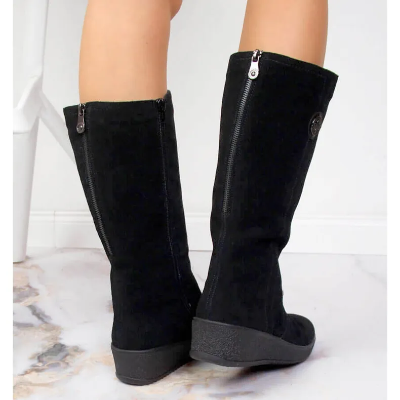 Nubuck laarzen geïsoleerd met schapenwol Rieker Y4470 zwart