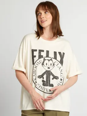 TSHIRT MET 'FELIX DE KAT'PRINT  WIT